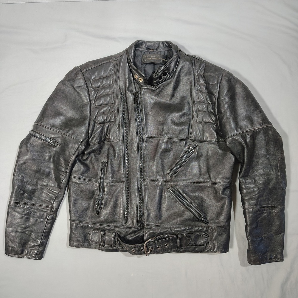 Vintage Hein Gericke Harley Davidson Leather Jacket 46 Padded Double Zip Large